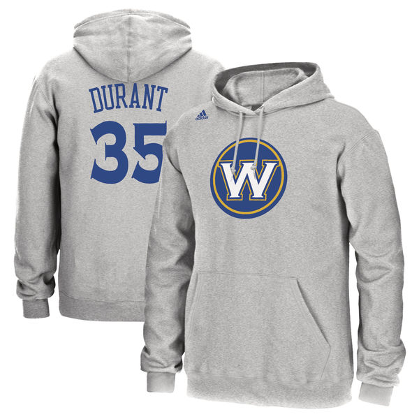 Men's Golden State Warriors Kevin Durant Heathered Gray Name and Number Pullover Hoodie