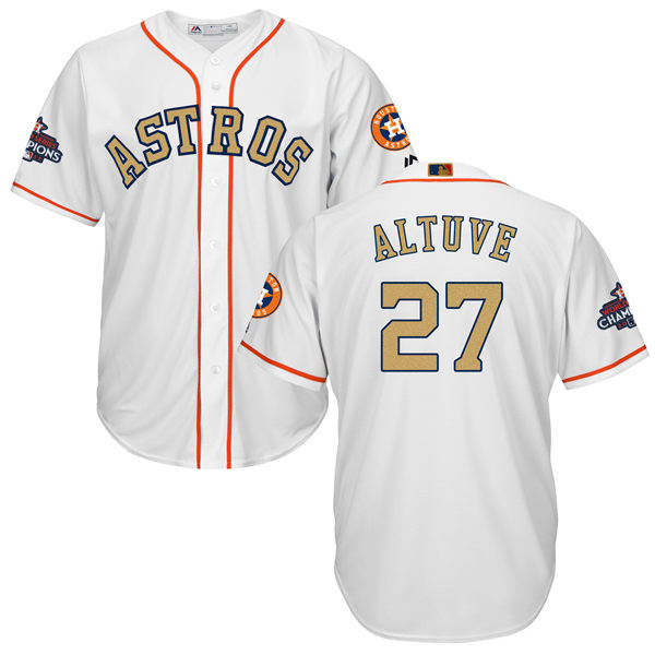 Men's Houston Astros #27 Jose Altuve White 2018 Gold Program Cool Base Stitched MLB Jersey Men's Houston Astros #27 Jose Altuve White 2018 Gold Program Cool Base Stitched MLB Jersey
