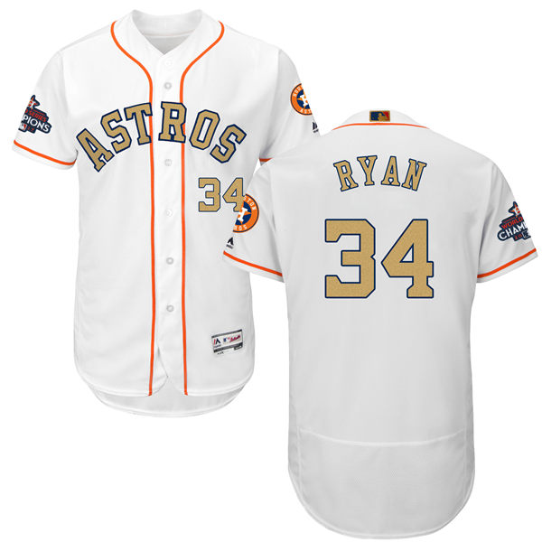Men's Houston Astros #34 Nolan Ryan  Gonzalez White 2018 Gold Program Flexbase Stitched MLB Jersey