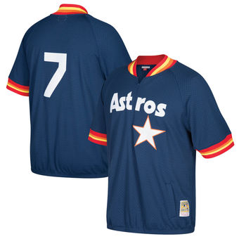 Men's Houston Astros Craig Biggio Mitchell & Ness Navy Cooperstown Collection Mesh Batting Practice Quarter-Zip Jersey