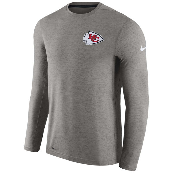 Men's Kansas City Chiefs Nike Charcoal Coaches Long Sleeve Performance T-Shirt Men's Kansas City Chiefs Nike Charcoal Coaches Long Sleeve Performance T-Shirt
