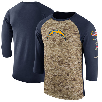 Men's Los Angeles Chargers Nike Camo Navy Salute to Service Sideline Legend Performance Three-Quarter Sleeve T-Shirt