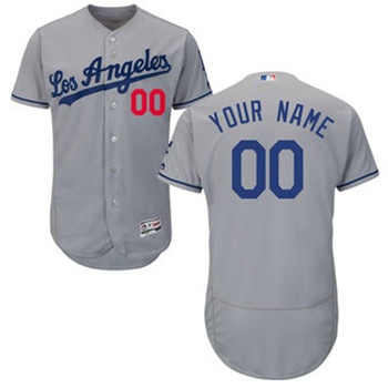 Men's Los Angeles Dodgers Majestic Home White FlexBase Authentic Collection Gray Customized Jersey