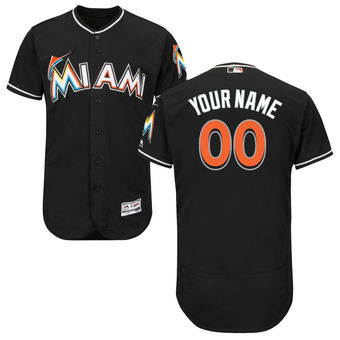 Men's Miami Marlins Majestic Alternate Black FlexBase Authentic Collection Custom Jersey