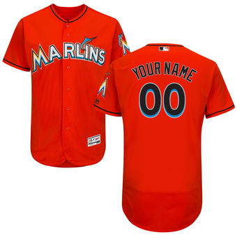 Men's Miami Marlins Majestic Alternate Fire Red FlexBase Authentic Collection Custom Jersey