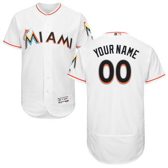 Men's Miami Marlins Majestic Home White FlexBase Authentic Collection Custom Jersey