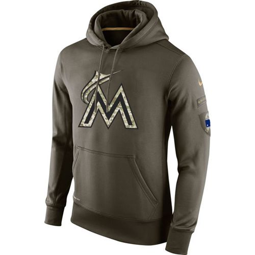 Men's Miami Marlins Nike Olive Salute To Service KO Performance Hoodie Men's Miami Marlins Nike Olive Salute To Service KO Performance Hoodie