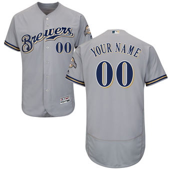 Men's Milwaukee Brewers Majestic Road Gray FlexBase Authentic Collection Custom Jersey