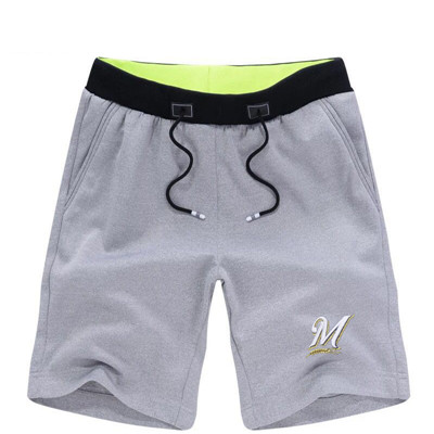 Men's Milwaukee Brewers Team Logo Grey Baseball Shorts Men's Milwaukee Brewers Team Logo Grey Baseball Shorts