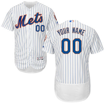 Men's New York Mets Majestic Home White Royal FlexBase Authentic Collection Custom Jersey