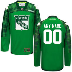 Men's New York Rangers Reebok Green St. Patrick's Day Replica Custom Jersey