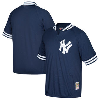 Men's New York Yankees Mitchell & Ness Navy Cooperstown Collection Mesh Batting Practice Quarter-Zip Jersey