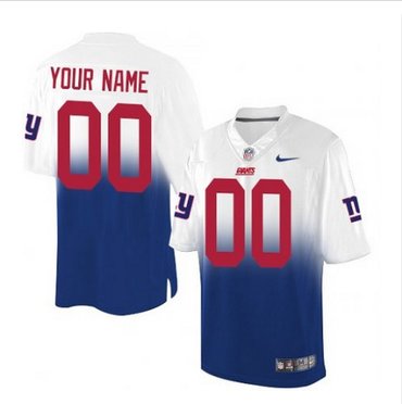 Men's Nike New York Giants Customized Elite WhiteRoyal Blue Fadeaway NFL Jersey