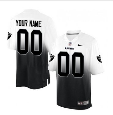 Men's Nike Oakland Raiders Customized Elite WhiteBlack Fadeaway NFL Jersey