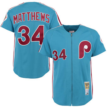 Men's Philadelphia Phillies 1983 Gary Matthews Mitchell & Ness Light Blue Authentic Throwback Jersey