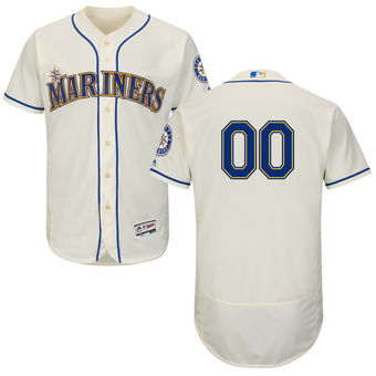 Men's Seattle Mariners Majestic Alternate Cream FlexBase Authentic Collection Custom Jersey