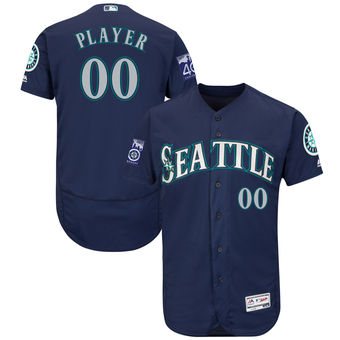 Men's Seattle Mariners Majestic Alternate Navy 2017 Authentic FlexBase Custom Jersey with Commemorative Patch