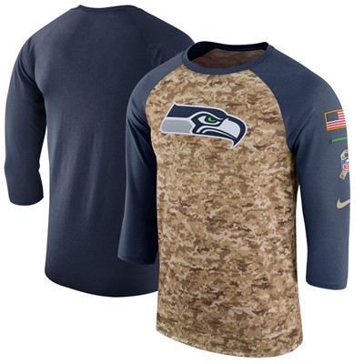 Men's Seattle Seahawks Nike Camo College Navy Salute to Service Sideline Legend Performance Three-Quarter Sleeve T-Shirt
