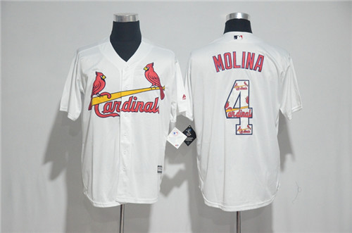 Men's St. Louis Cardinals #4 Yadier Molina Majestic White 2017 Color Printing Cool Base Jersey