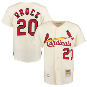 Men's St. Louis Cardinals Lou Brock Mitchell & Ness Cream Authentic Jersey