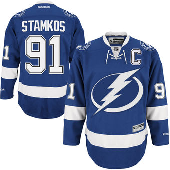 Men's Tampa Bay Lightning Steven Stamkos Reebok Blue Home Captain Premier Jersey