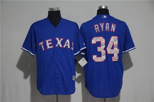 Men's Texas Rangers #34 Nolan Ryan Majestic Blue 2017 Color Printing Cool Base Jersey