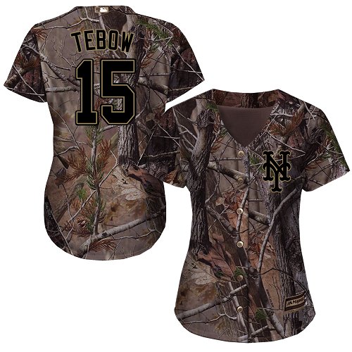 Mets #15 Tim Tebow Camo Realtree Collection Cool Base Women's Stitched Baseball Jersey