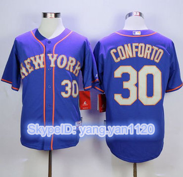 Mets #30 Michael Conforto Blue(Grey NO.) Alternate Road Cool Base Stitched MLB Jersey