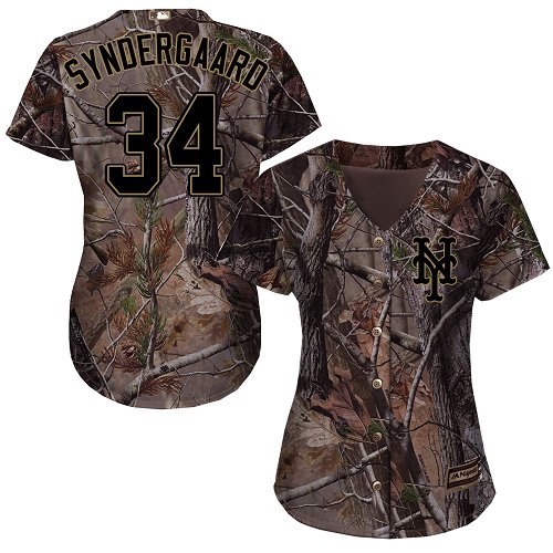 Mets #34 Noah Syndergaard Camo Realtree Collection Cool Base Women's Stitched Baseball Jersey