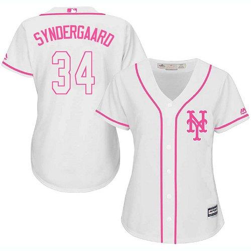 Mets #34 Noah Syndergaard White Pink Fashion Women's Stitched MLB Jersey