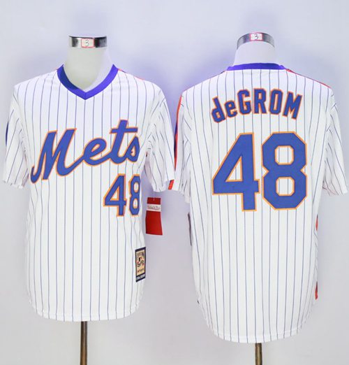 Mets #48 Jacob DeGrom White(Blue Strip) Cooperstown Stitched MLB Jersey Mets #48 Jacob DeGrom White(Blue Strip) Cooperstown Stitched MLB Jersey
