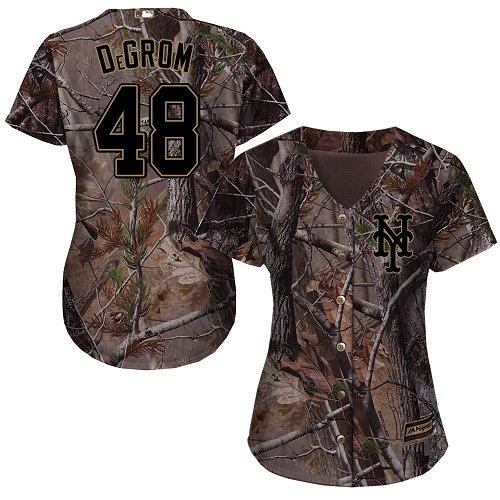 Mets #48 Jacob deGrom Camo Realtree Collection Cool Base Women's Stitched Baseball Jersey