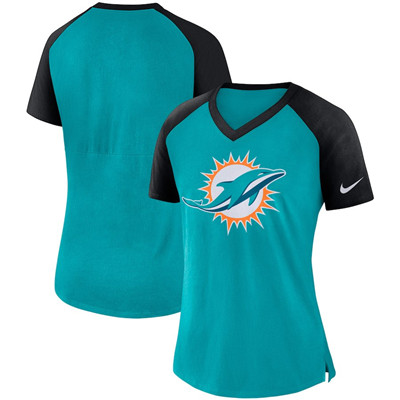 Miami Dolphins Nike Women's Top V Neck T-Shirt Aqua Black