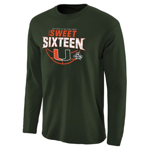 Miami Hurricanes 2016 NCAA Men's Sweet 16 Sweet Play Long Sleeves T-Shirt Green