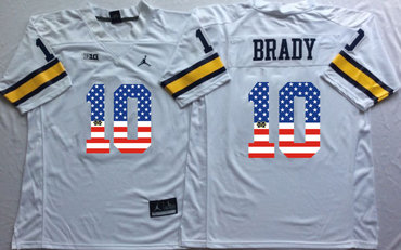Michigan Wolverines 10 Tom Brady White USA Flag College Jersey Michigan Wolverines 10 Tom Brady White USA Flag College Jersey