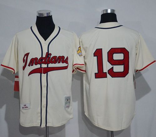 Mitchell And Ness 1948 Indians #19 Bob Feller Cream Stitched Throwback MLB Jersey Mitchell And Ness 1948 Indians #19 Bob Feller Cream Stitched Throwback MLB Jersey