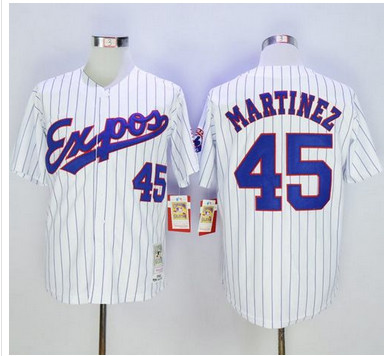 Mitchell And Ness 1982 Expos #45 Pedro Martinez White(Black Strip) Throwback Stitched MLB Jersey