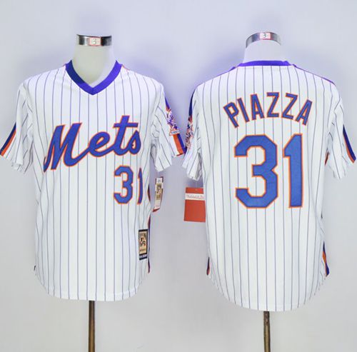 Mitchell And Ness Mets #31 Mike Piazza White(Blue Strip)
