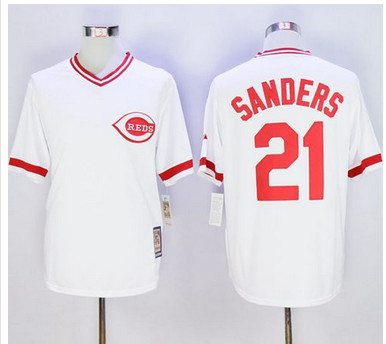 Mitchell And Ness Reds #21 Reggie Sanders White Throwback Stitched MLB Jersey