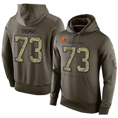 NFL Men's Nike Cleveland Browns #73 Joe Thomas Stitched Green Olive Salute To Service KO Performance Hoodie NFL Men's Nike Cleveland Browns #73 Joe Thomas Stitched Green Olive Salute To Service KO Performance Hoodie