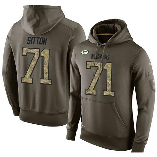 NFL Men's Nike Green Bay Packers #71 Josh Sitton Stitched Green Olive Salute To Service KO Performance Hoodie