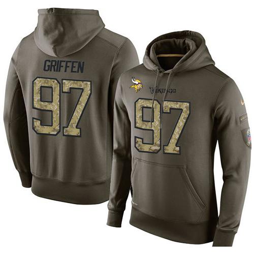 NFL Men's Nike Minnesota Vikings #97 Everson Griffen Stitched Green Olive Salute To Service KO Performance Hoodie NFL Men's Nike Minnesota Vikings #97 Everson Griffen Stitched Green Olive Salute To Service KO Performance Hoodie