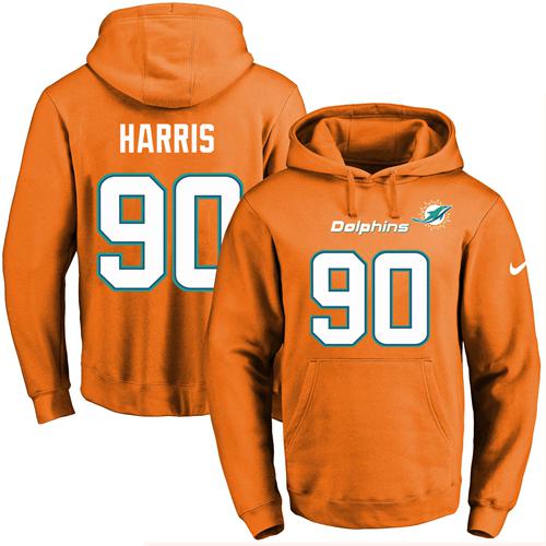 NFL Nike Dolphins #90 Charles Harris Orange Name & Number Pullover NFL Hoodie
