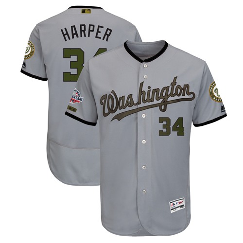 Nationals #34 Bryce Harper Grey Flexbase Authentic Collection 2018 Memorial Day Stitched Baseball Jersey Nationals #34 Bryce Harper Grey Flexbase Authentic Collection 2018 Memorial Day Stitched Baseball Jersey