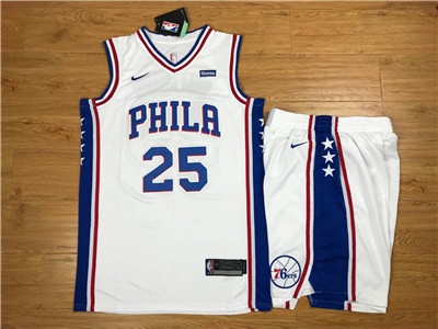 Nike 76ers #25 Ben Simmons White Swingman Jersey(With Shorts)