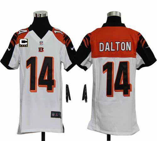 Nike Bengals #14 Andy Dalton White With C Patch Youth Stitched NFL Elite Jersey Nike Bengals #14 Andy Dalton White With C Patch Youth Stitched NFL Elite Jersey