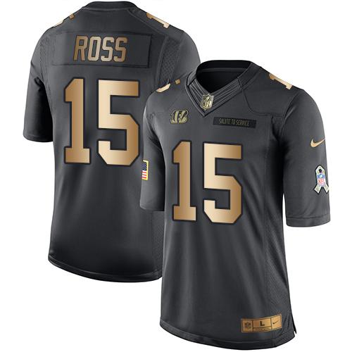 Nike Bengals #15 John Ross Black Youth Stitched NFL Limited Gold Salute to Service Jersey