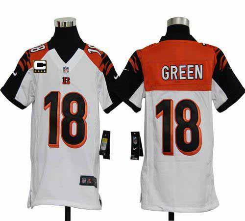 Nike Bengals #18 A.J. Green White With C Patch Youth Stitched NFL Elite Jersey Nike Bengals #18 A.J. Green White With C Patch Youth Stitched NFL Elite Jersey