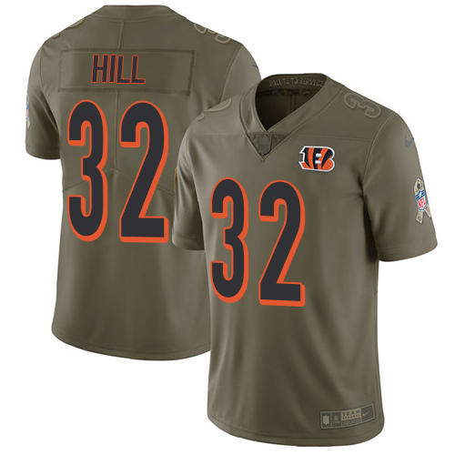 Nike Bengals #32 Jeremy Hill Olive Men's Stitched NFL Limited 2017 Salute To Service Jersey