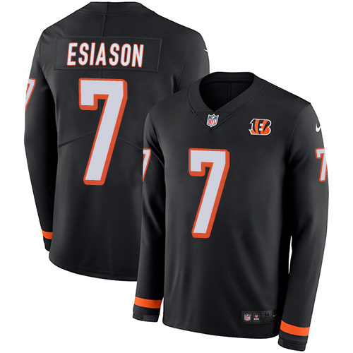 Nike Bengals #7 Boomer Esiason Black Team Color Men's Stitched NFL Limited Therma Long Sleeve Jersey Nike Bengals #7 Boomer Esiason Black Team Color Men's Stitched NFL Limited Therma Long Sleeve Jersey